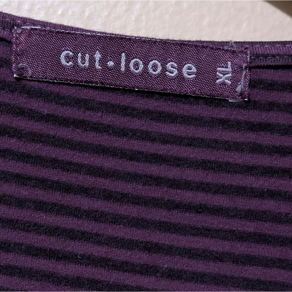 Cut Loose Tunic Top Size XL Purple Black Striped 6837794 v-neck long sleeve - Picture 3 of 7
